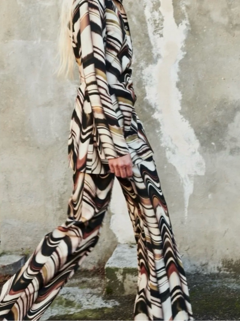 Zara Wide-Leg Printed Trousers in Cream, Black & Brown